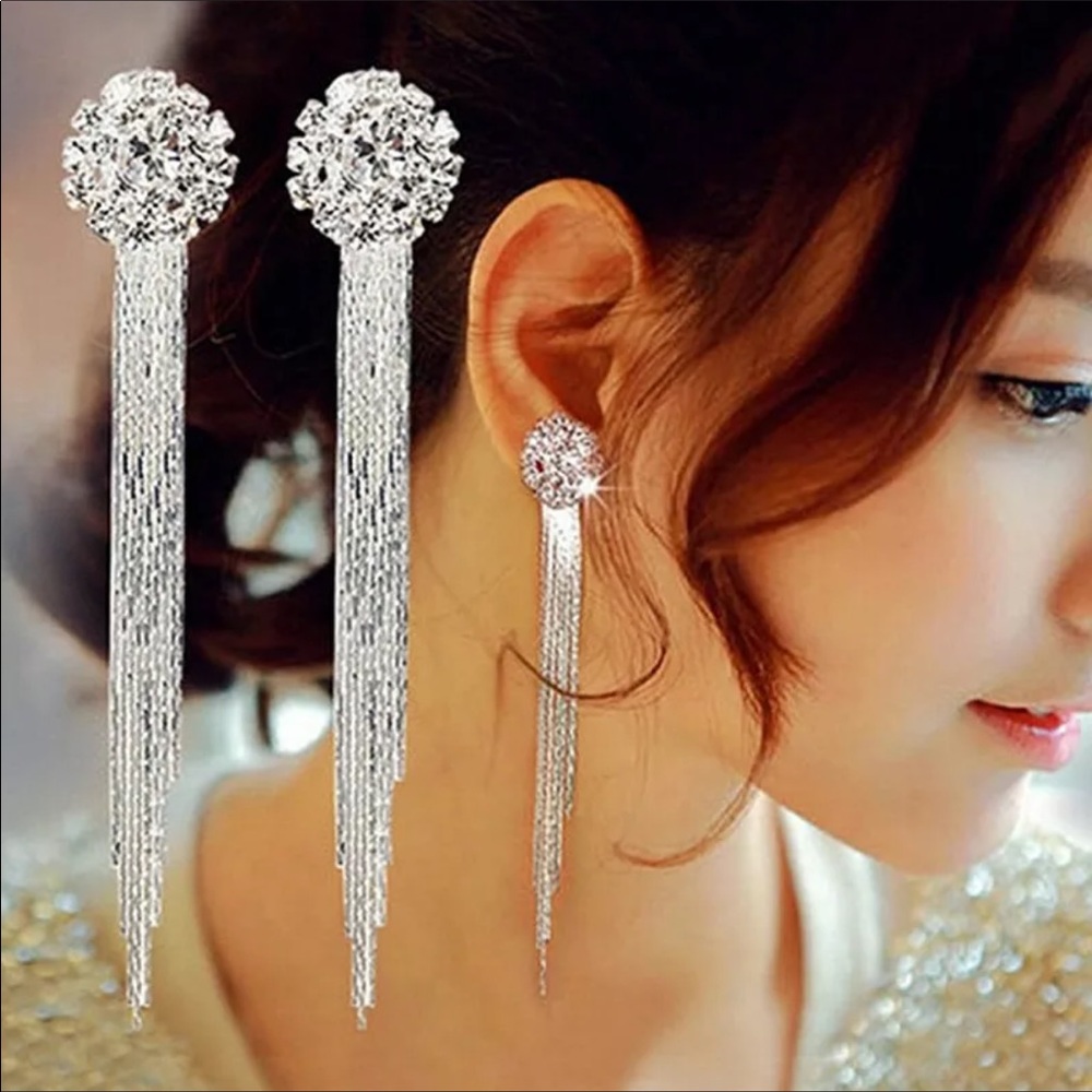 New 925 Sterling Silver Long Tassel Earrings - Picture 8 of 11